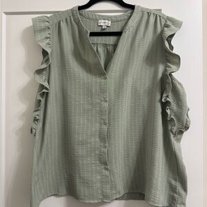 Light Green Ruffled Short Sleeve Blouse